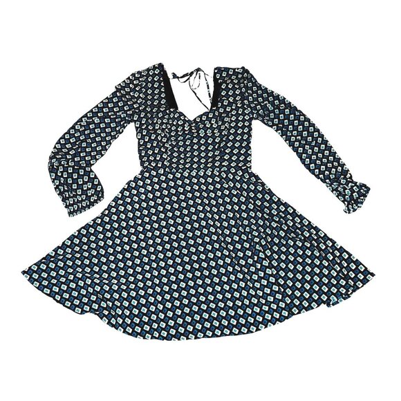 Band of the Free NWT Genevieve Teal Diamond Long Sleeve Mini Dress Sz XS Blue - Picture 3 of 13